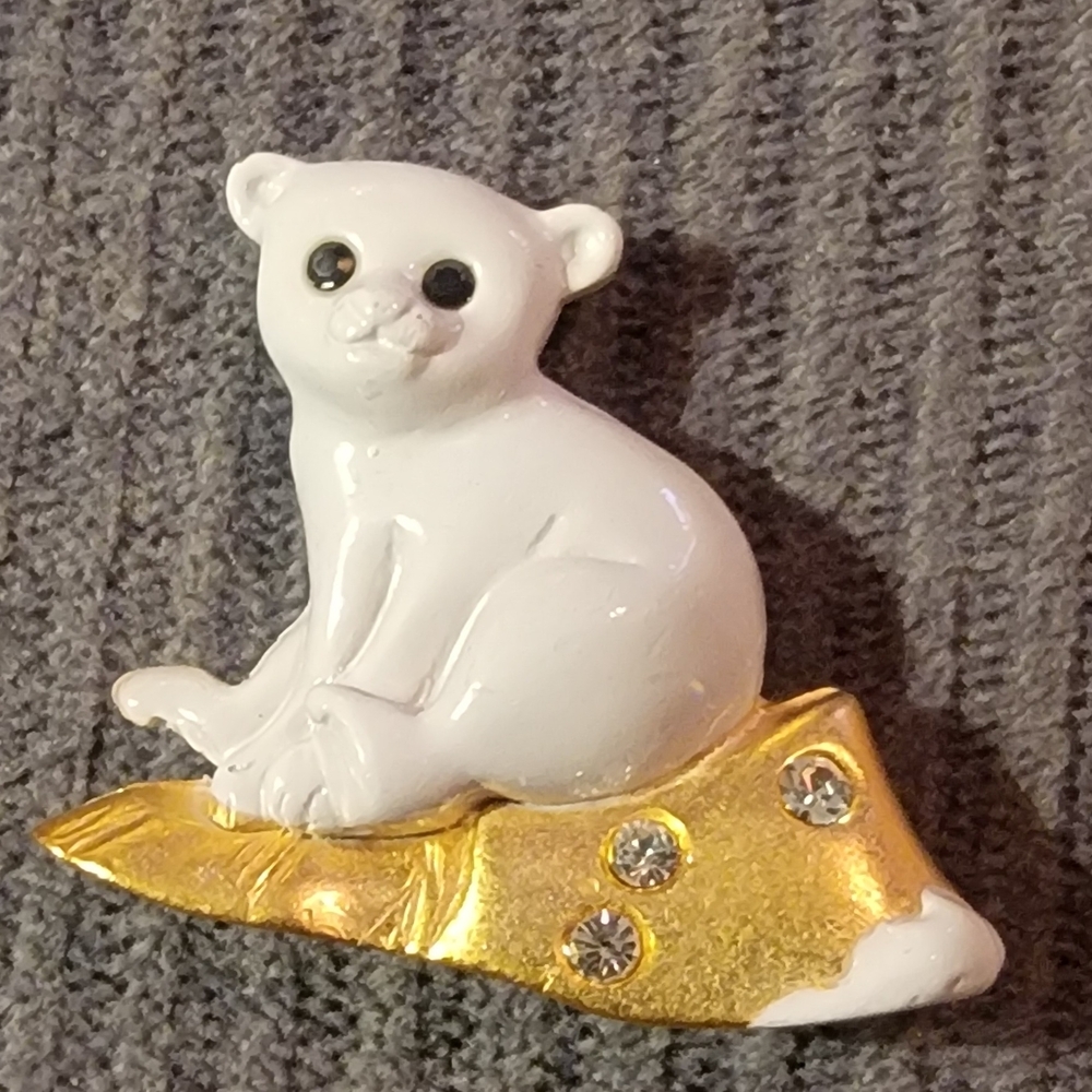 White Bear Brooch with Gold Accents